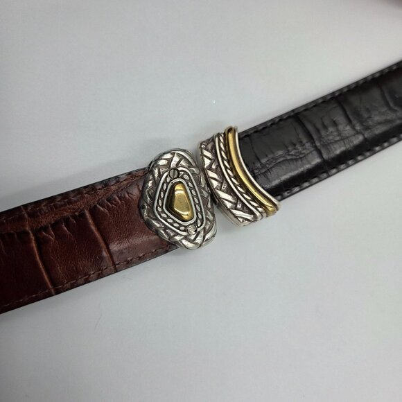 Brighton Belt Womens 28 Marcus Two Tone Black Brown Reversible Western - Picture 9 of 16